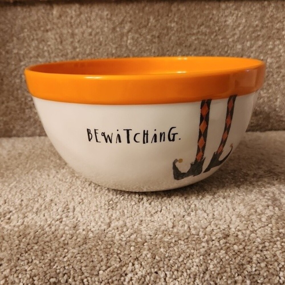 Rae Dunn Halloween Orange & White "Bewitching" Bowl